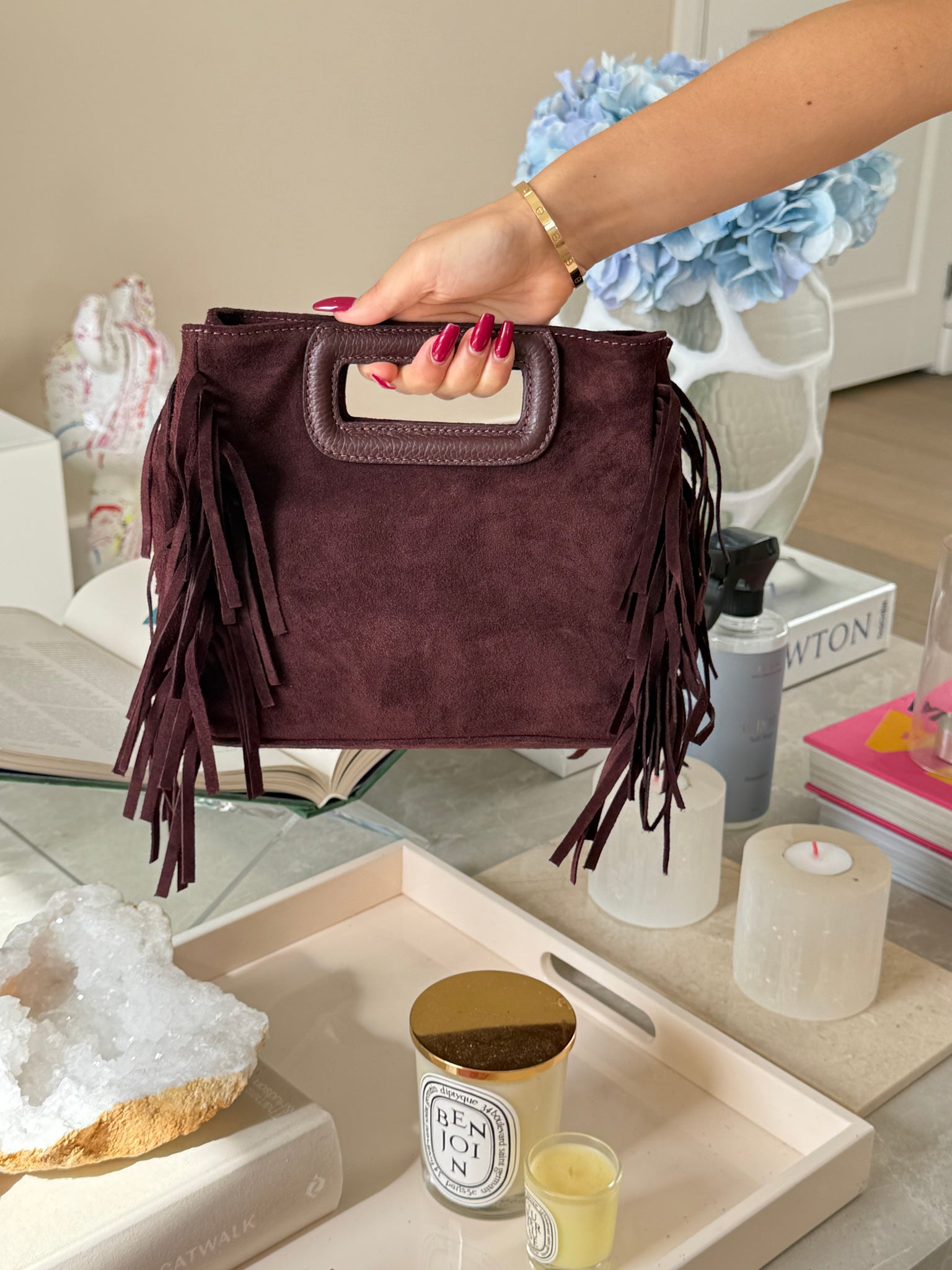 Suede fringe bag