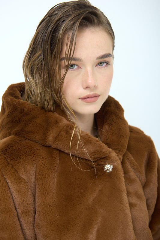 Eco fur jacket with hood