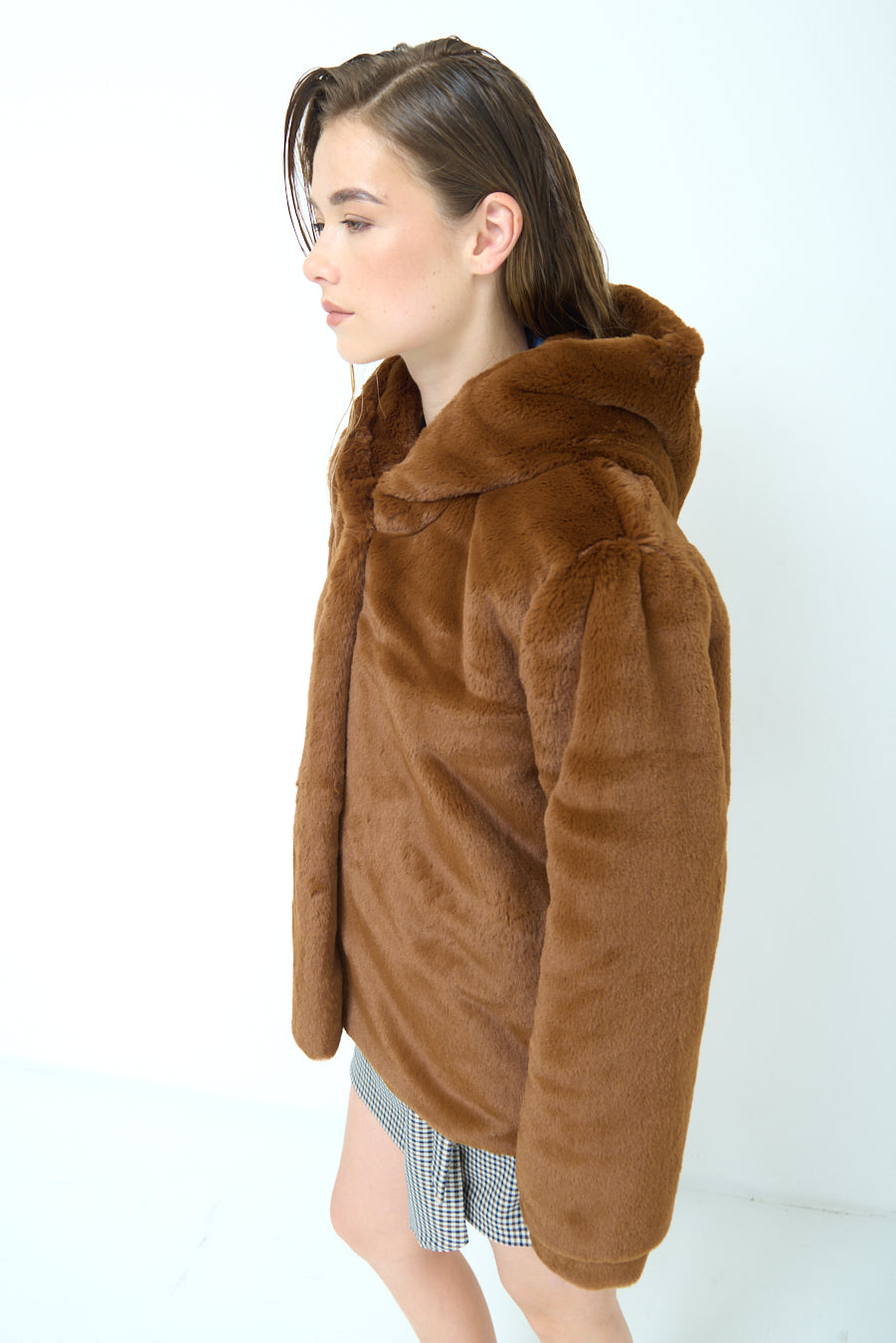 Eco fur jacket with hood