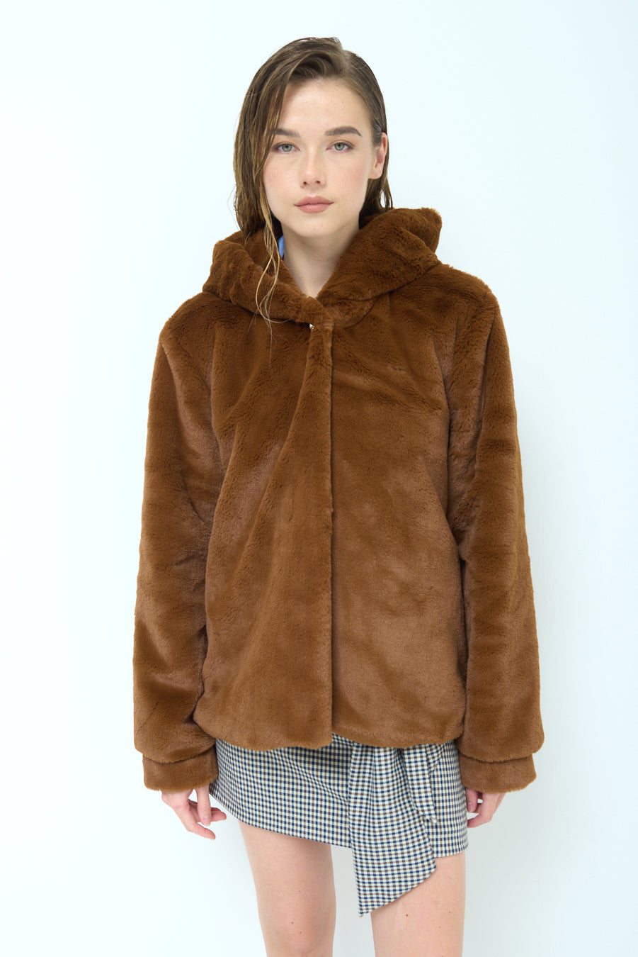 Eco fur jacket with hood