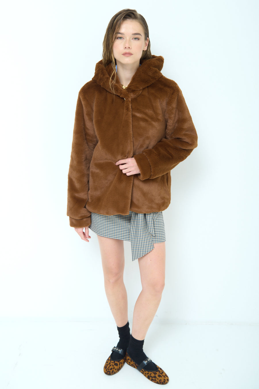 Eco fur jacket with hood