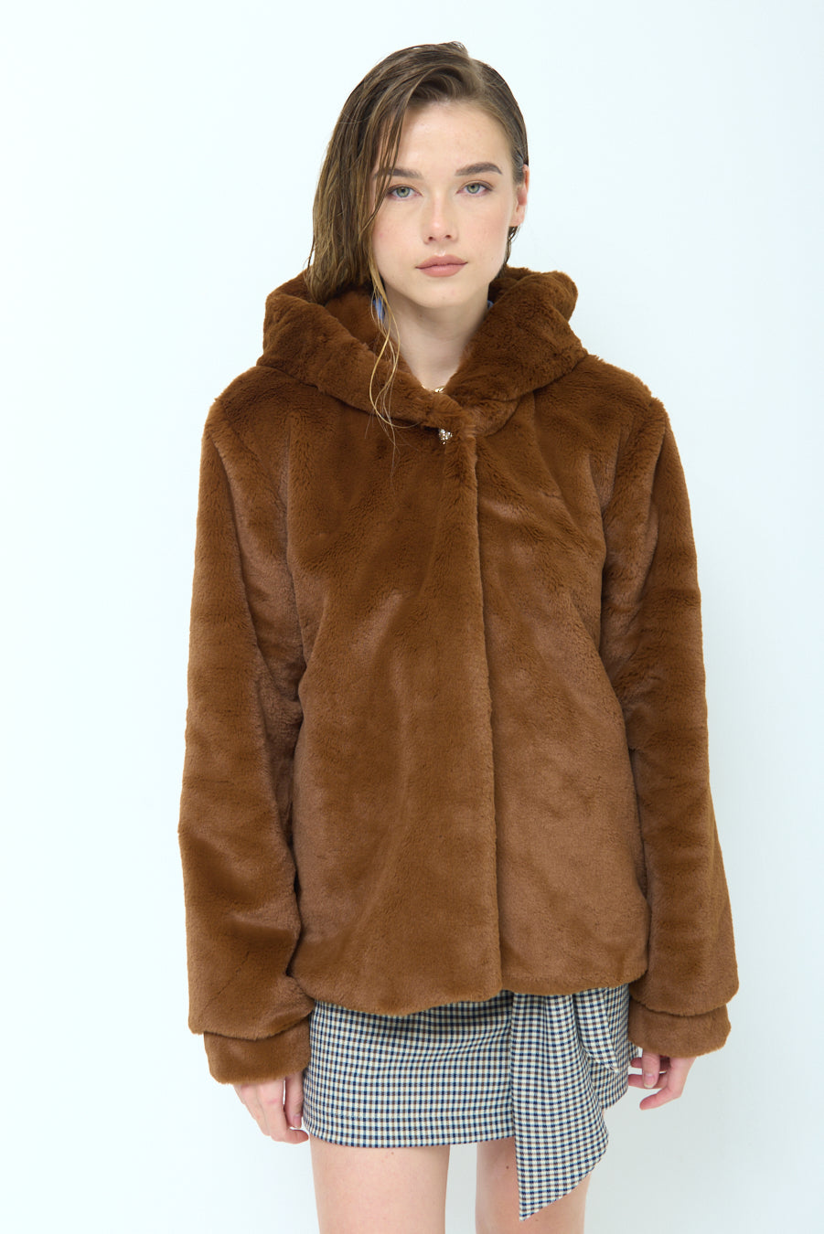 Eco fur jacket with hood